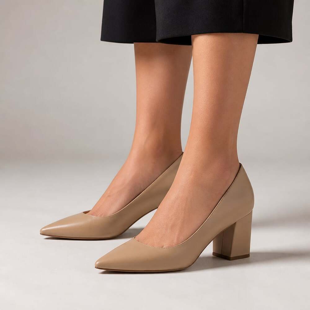 Marc Fisher LTD Zala Pointed Toe Block Heel Pump Nude Leather